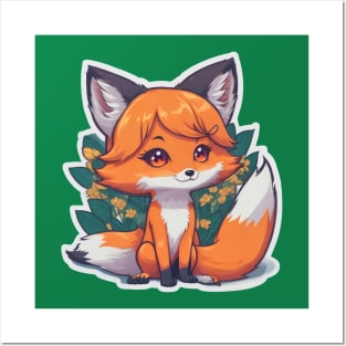 cute foxy girl with flowers Posters and Art